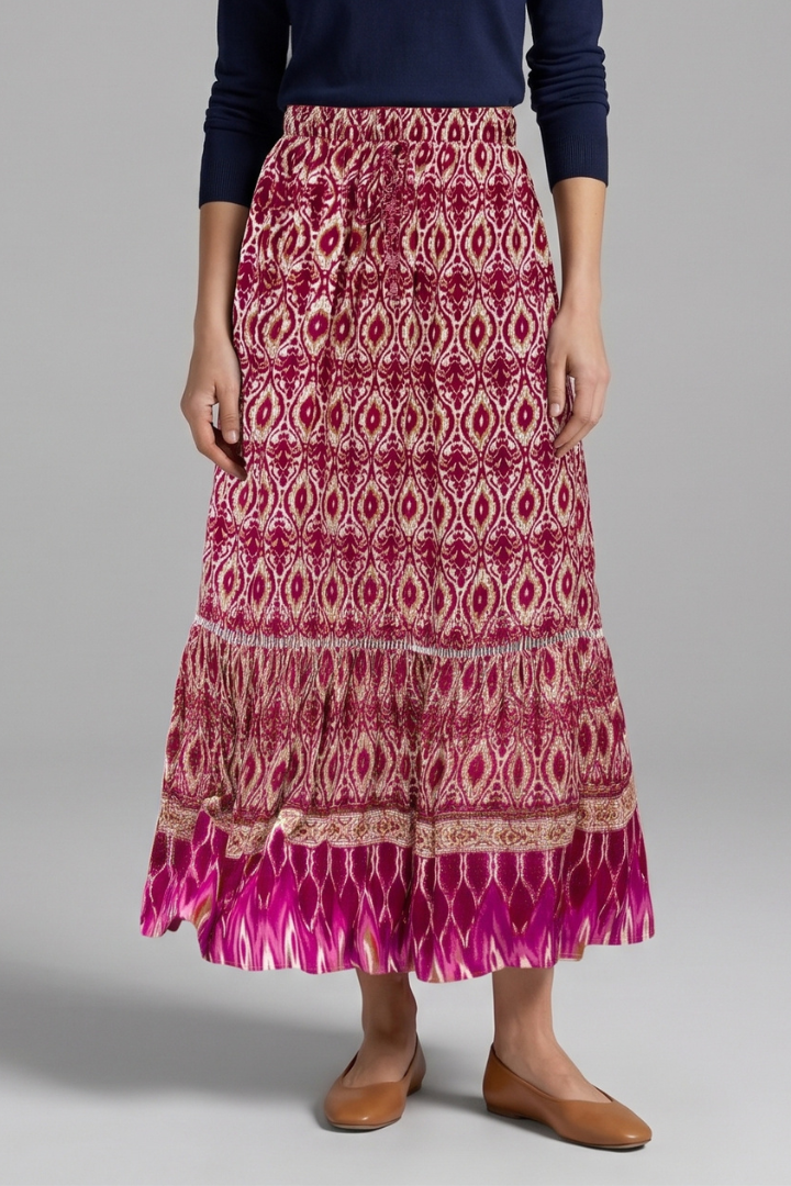 Millie | Elastic Waist Tiered A-Line Maxi Skirt