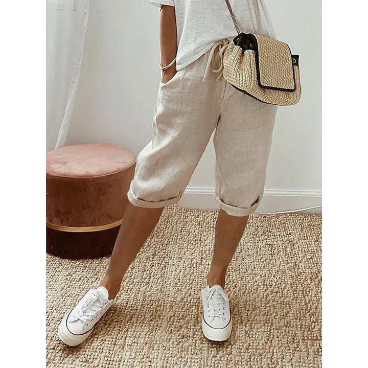 Millie | Elegant Cropped Linen Pants with Drawstring Waist