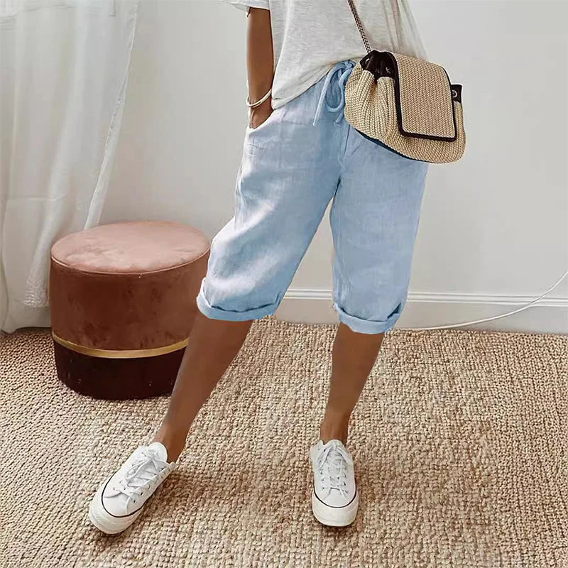 Millie | Elegant Cropped Linen Pants with Drawstring Waist