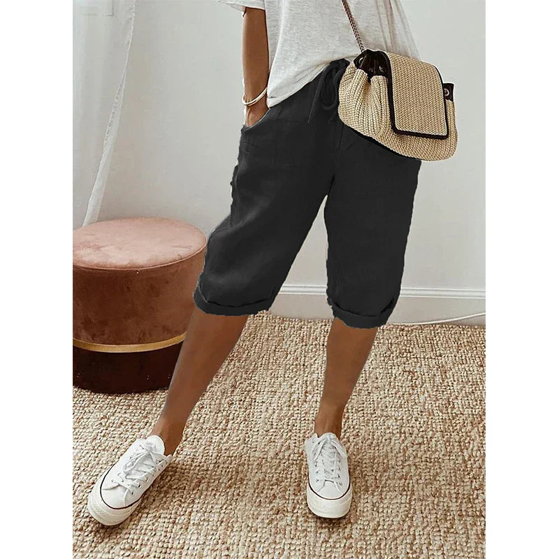 Millie | Elegant Cropped Linen Pants with Drawstring Waist