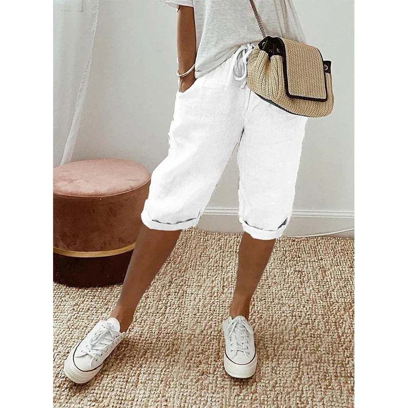 Millie | Elegant Cropped Linen Pants with Drawstring Waist