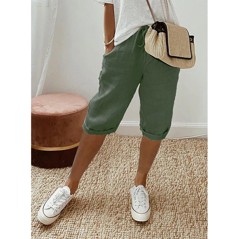Millie | Elegant Cropped Linen Pants with Drawstring Waist