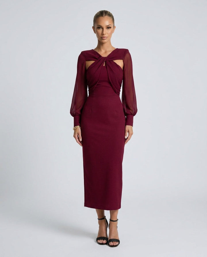 Millie | Polished Twist Front Cut-Out Long Sleeve Party Dress
