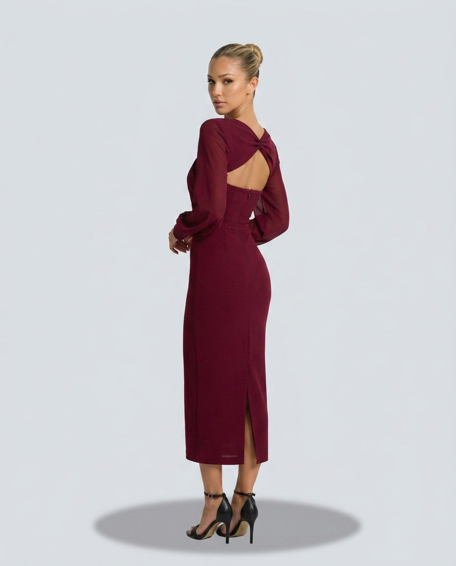 Millie | Polished Twist Front Cut-Out Long Sleeve Party Dress