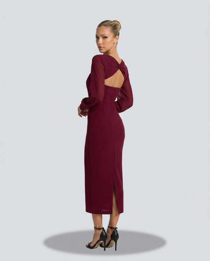 Millie | Polished Twist Front Cut-Out Long Sleeve Party Dress