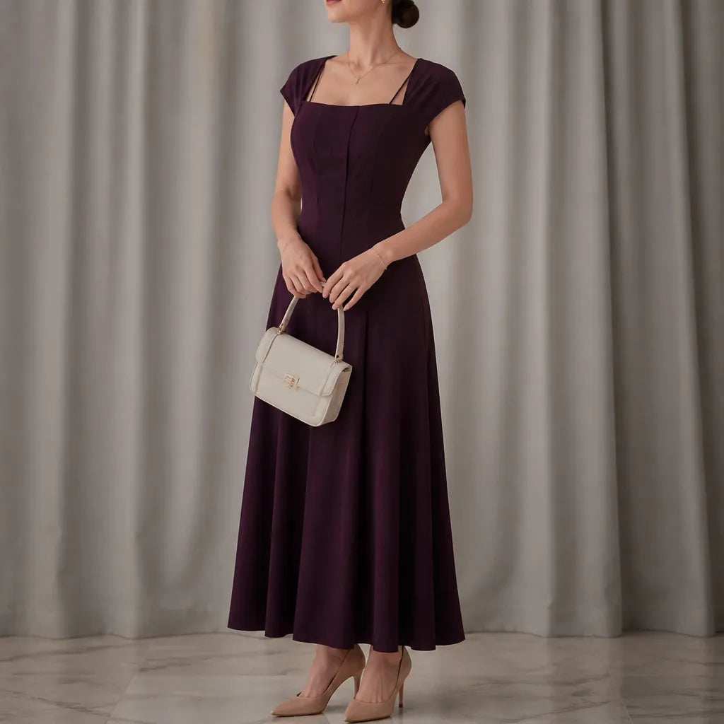 Millie | Refined Square Neck A-Line Midi Dress