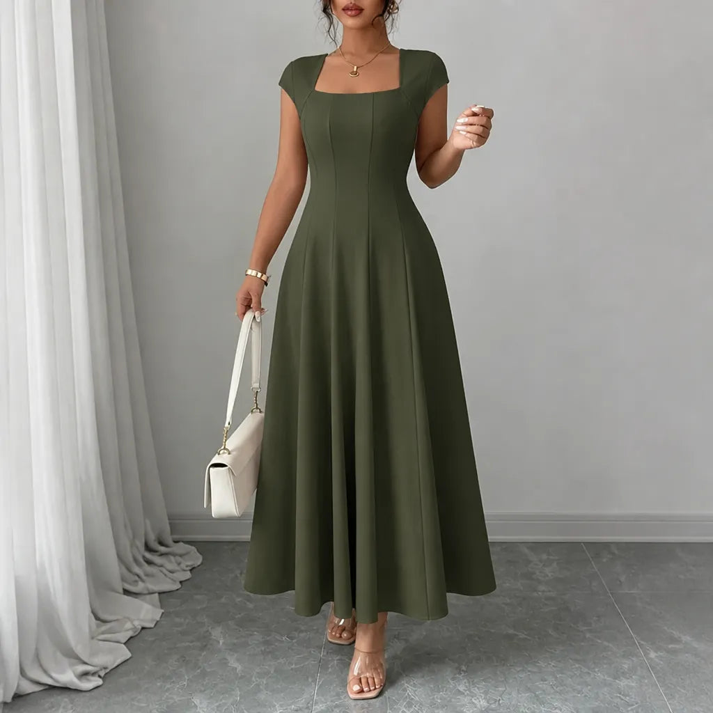 Millie | Refined Square Neck A-Line Midi Dress