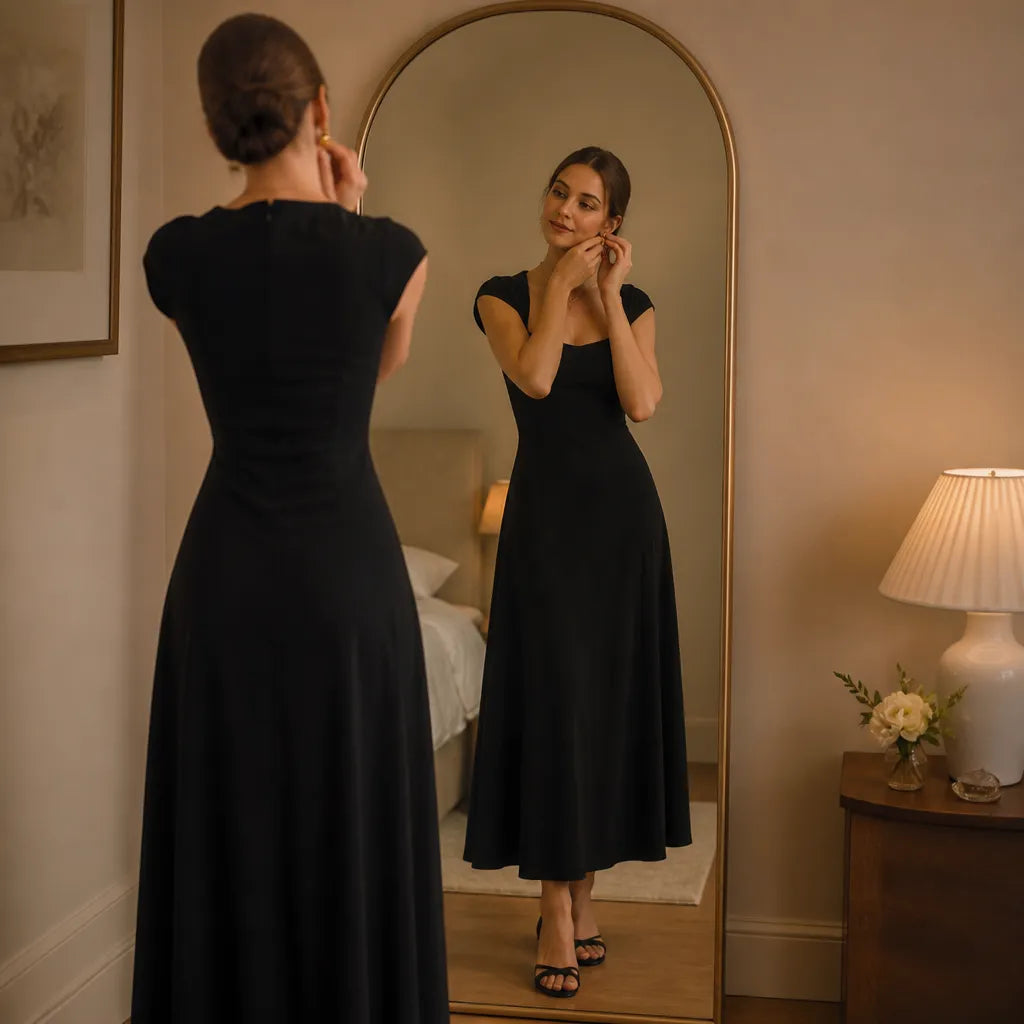 Millie | Refined Square Neck A-Line Midi Dress