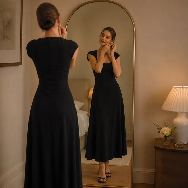 Millie | Refined Square Neck A-Line Midi Dress