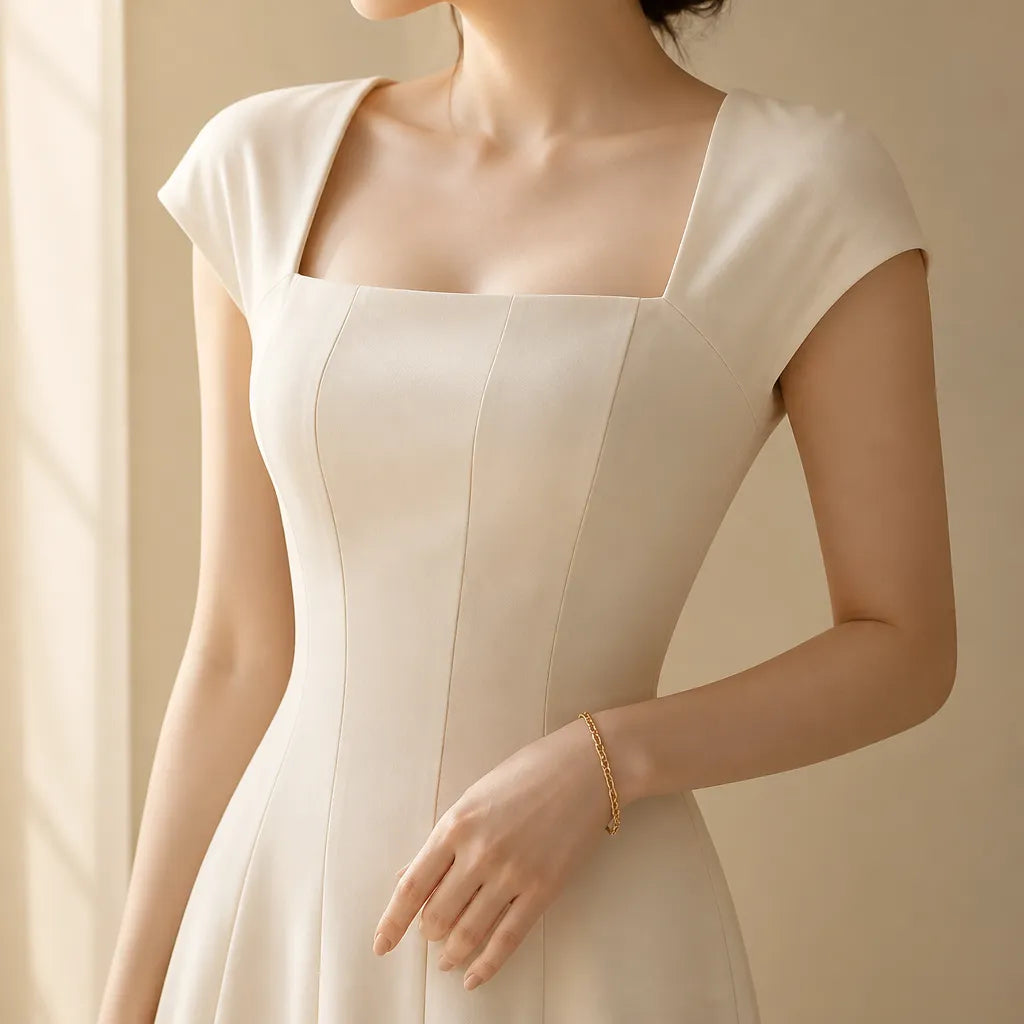 Millie | Refined Square Neck A-Line Midi Dress