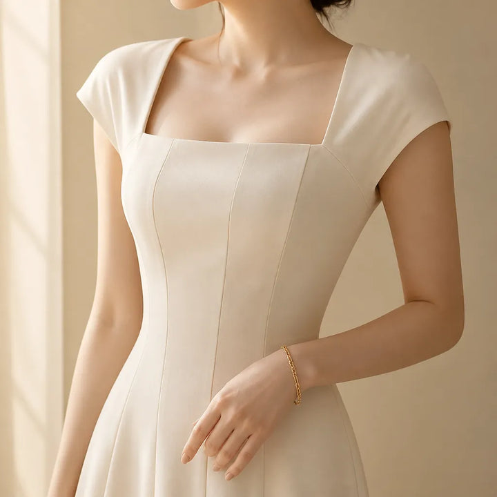 Millie | Refined Square Neck A-Line Midi Dress