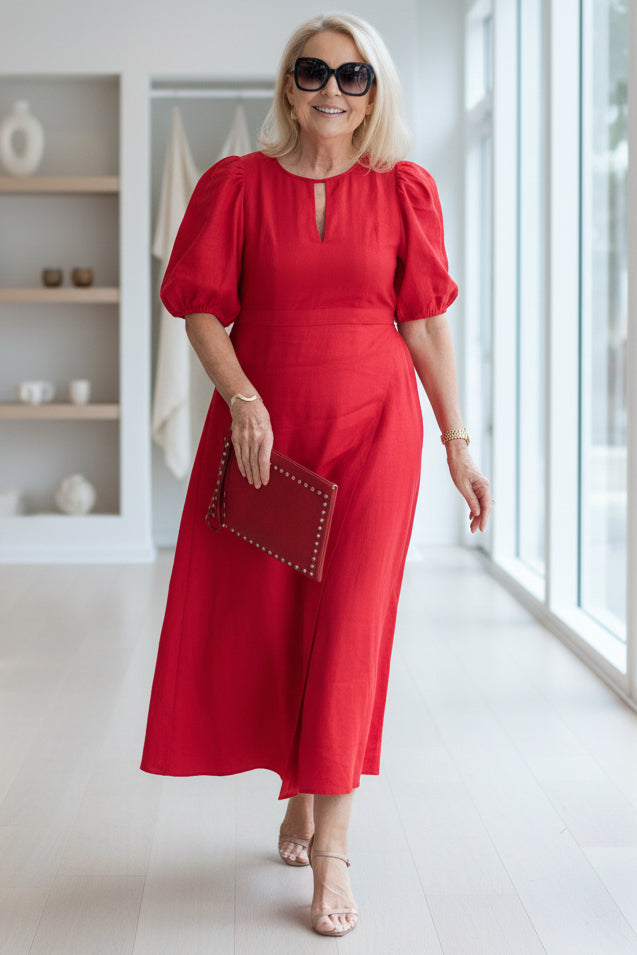 Millie | Relaxed Puff Sleeve Midi Cocktail Dress