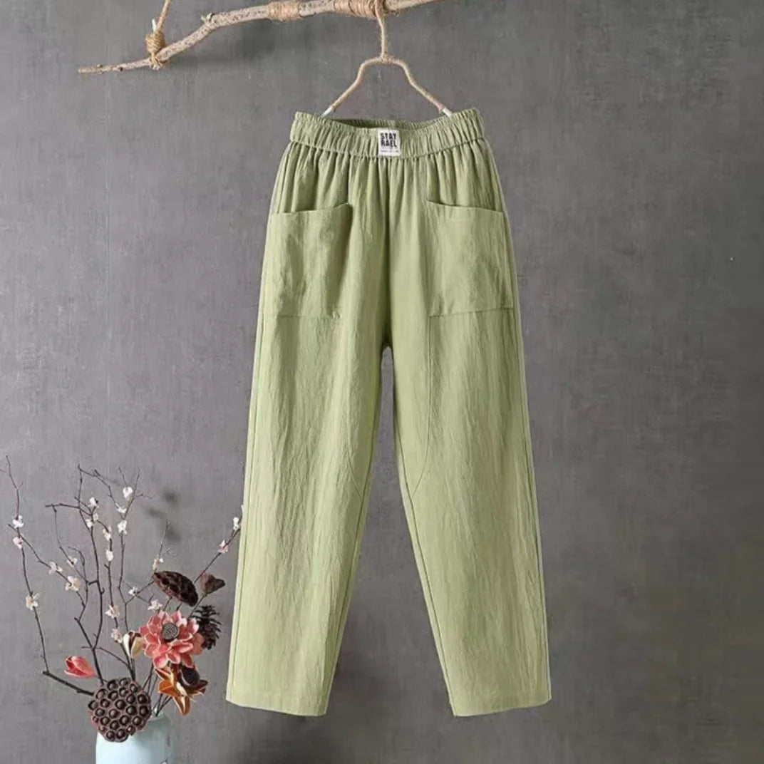 Millie | Sophisticated Elastic Waist Linen Pants with Pockets