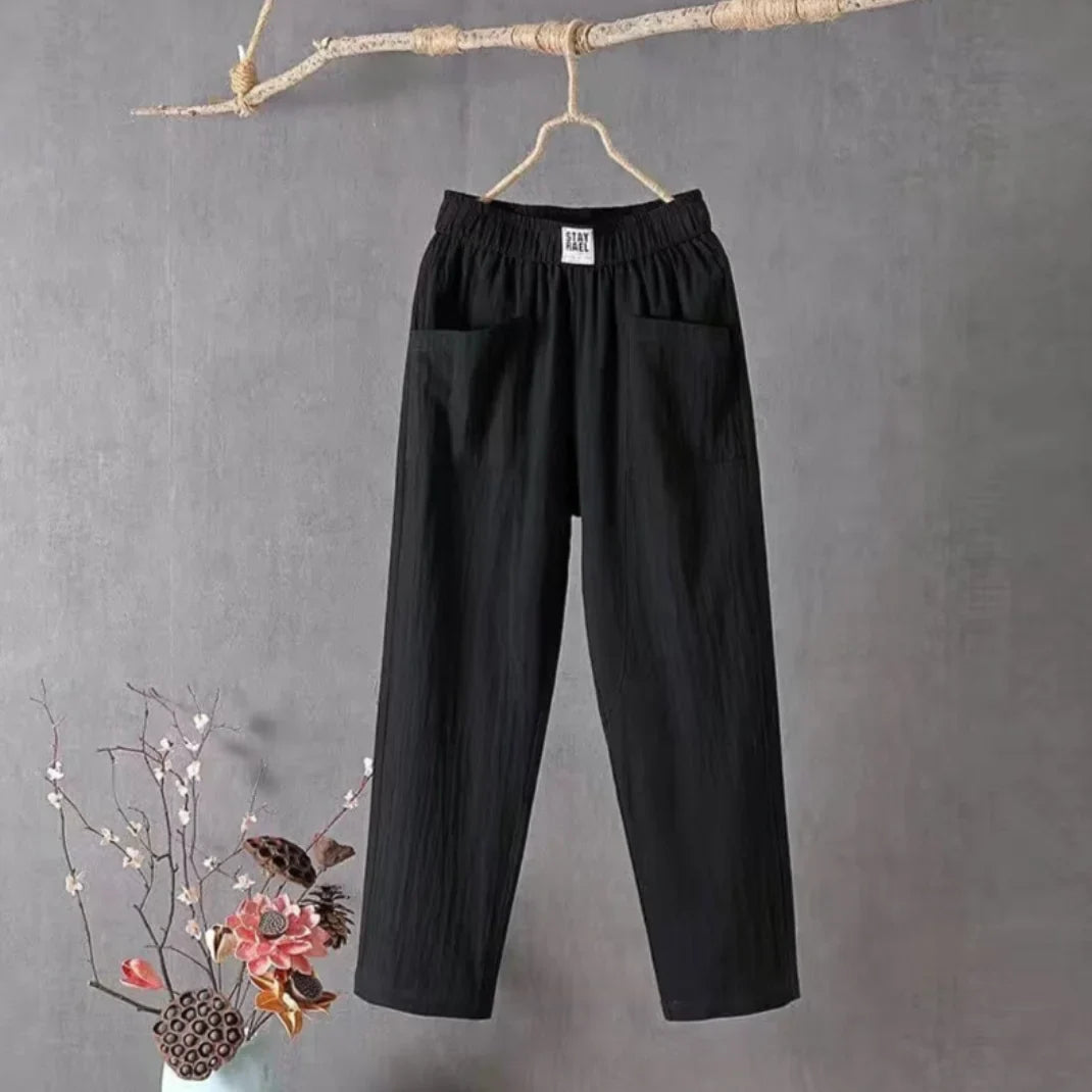 Millie | Sophisticated Elastic Waist Linen Pants with Pockets