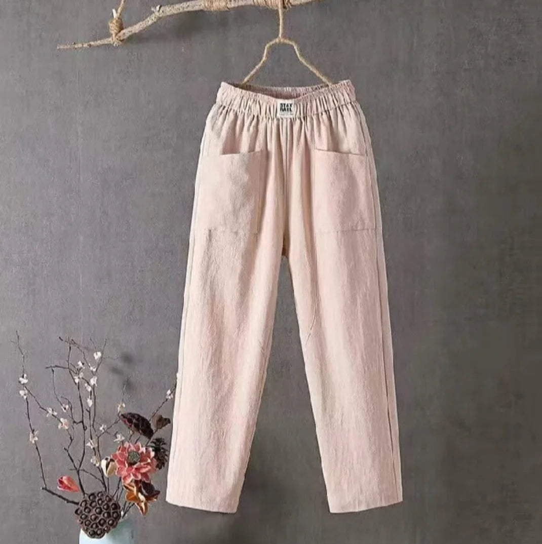 Millie | Sophisticated Elastic Waist Linen Pants with Pockets