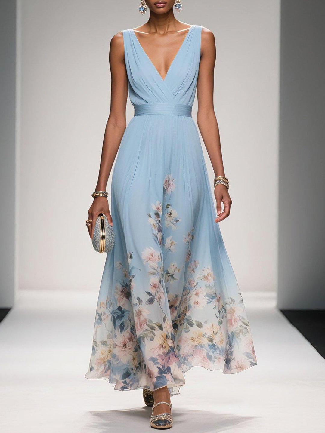 Millie | Stylish Floral Print V-Neck Races Dresses