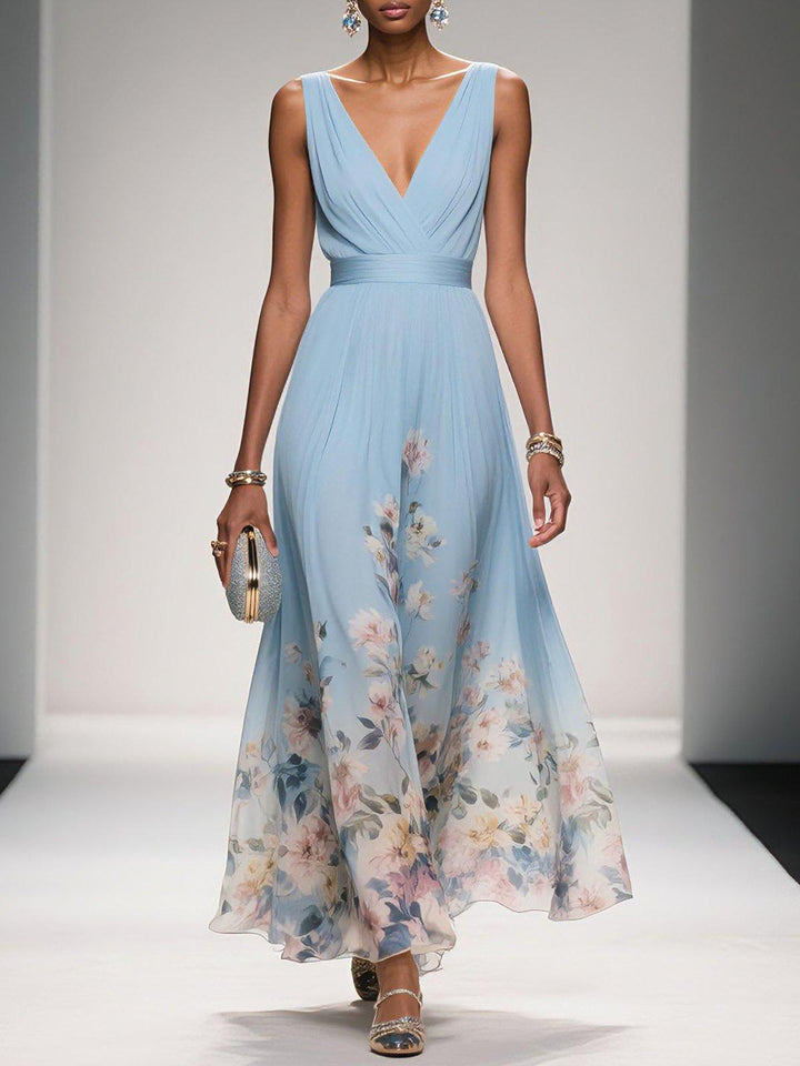 Millie | Stylish Floral Print V-Neck Races Dresses