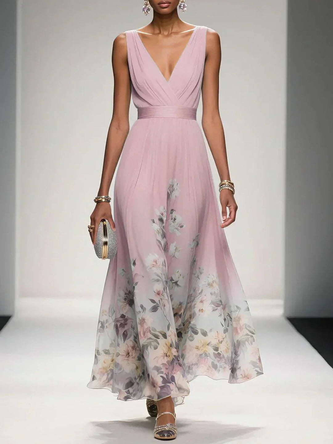 Millie | Stylish Floral Print V-Neck Races Dresses