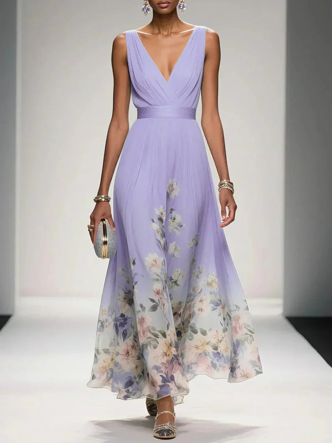 Millie | Stylish Floral Print V-Neck Races Dresses