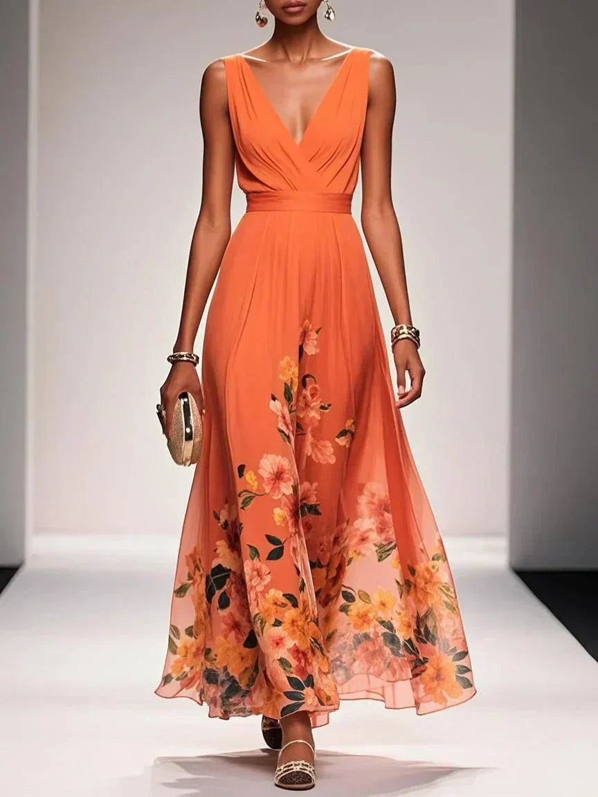 Millie | Stylish Floral Print V-Neck Races Dresses