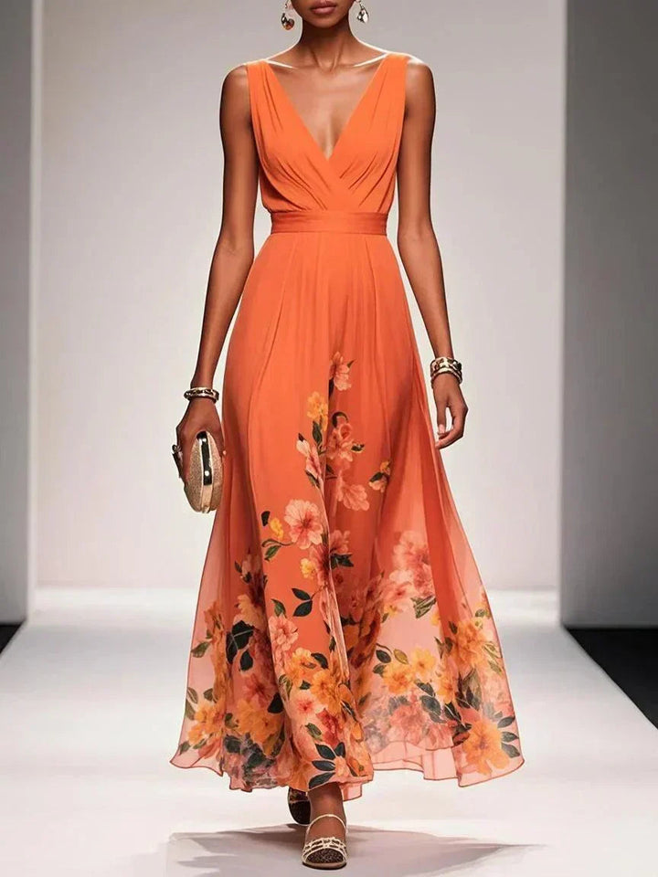 Millie | Stylish Floral Print V-Neck Races Dresses