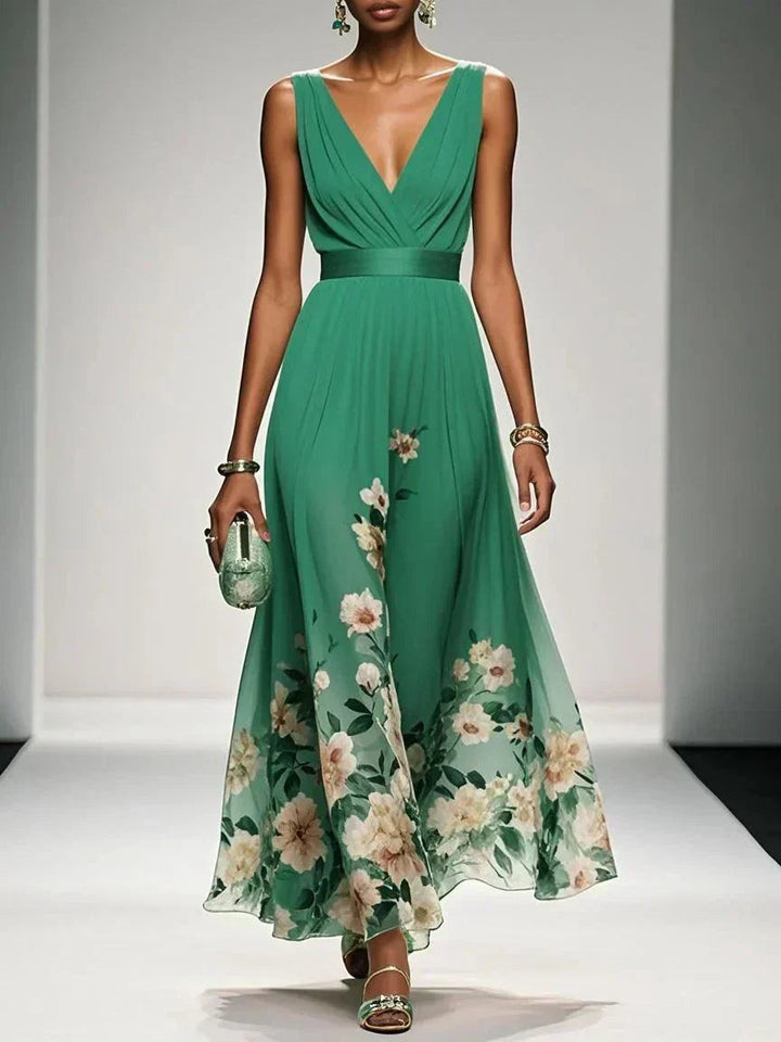 Millie | Stylish Floral Print V-Neck Races Dresses