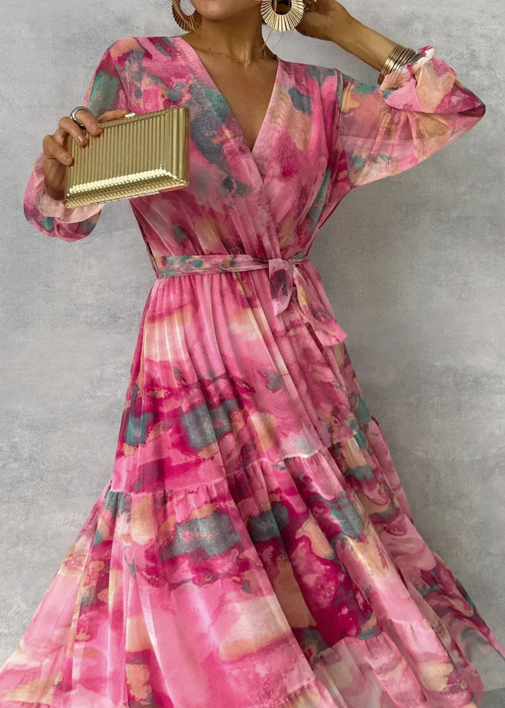 Millie | Stylish Floral Print Wrap Maxi Races Dress