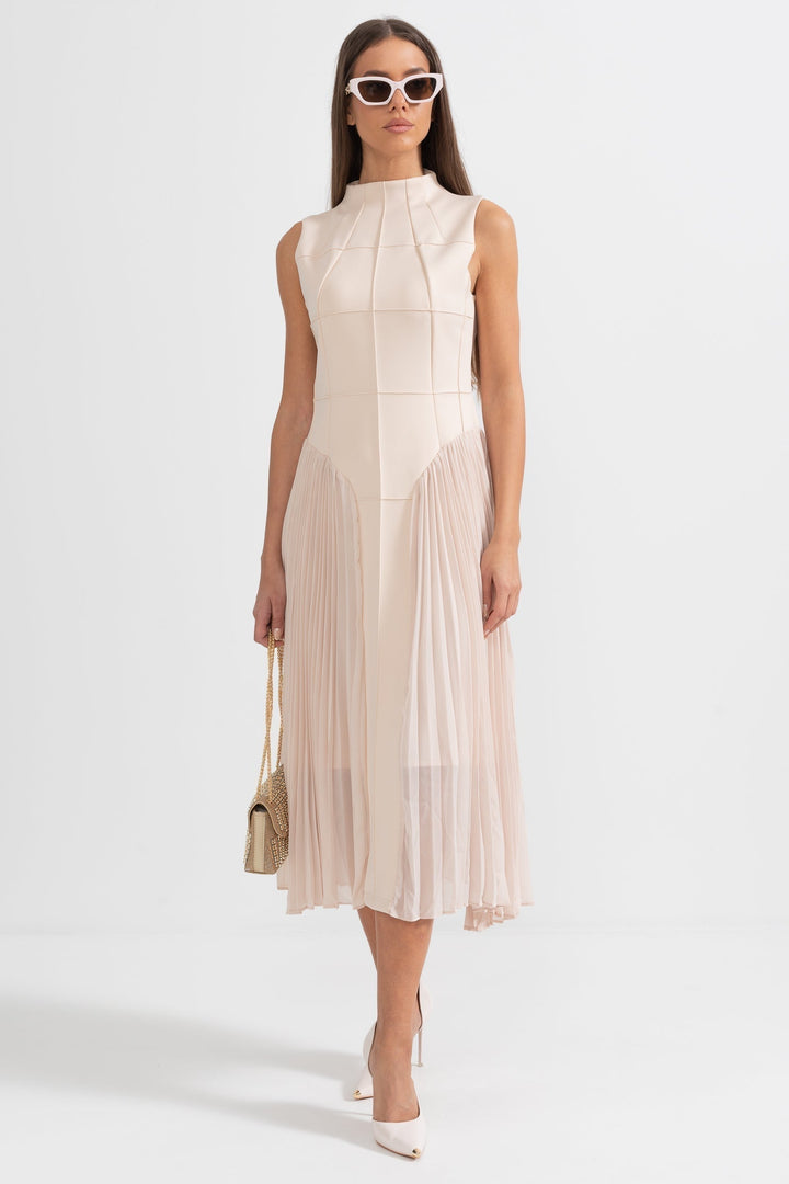 Millie | Stylish Pleated Sleeveless Cocktail Midi Dress