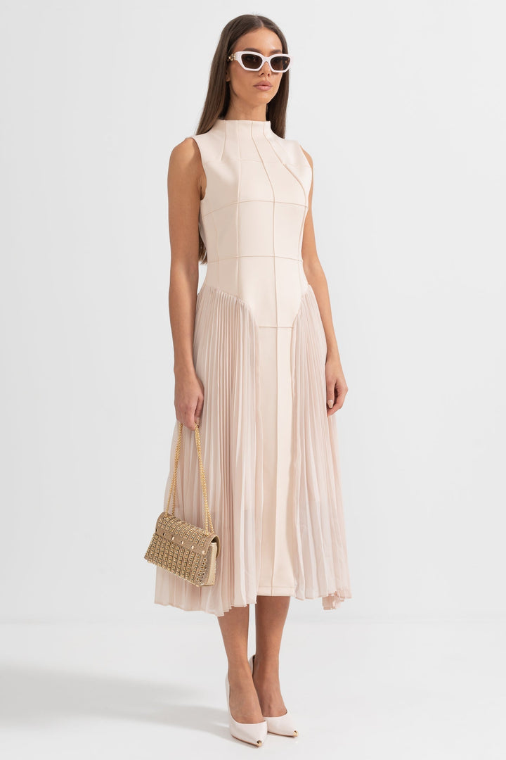 Millie | Stylish Pleated Sleeveless Cocktail Midi Dress