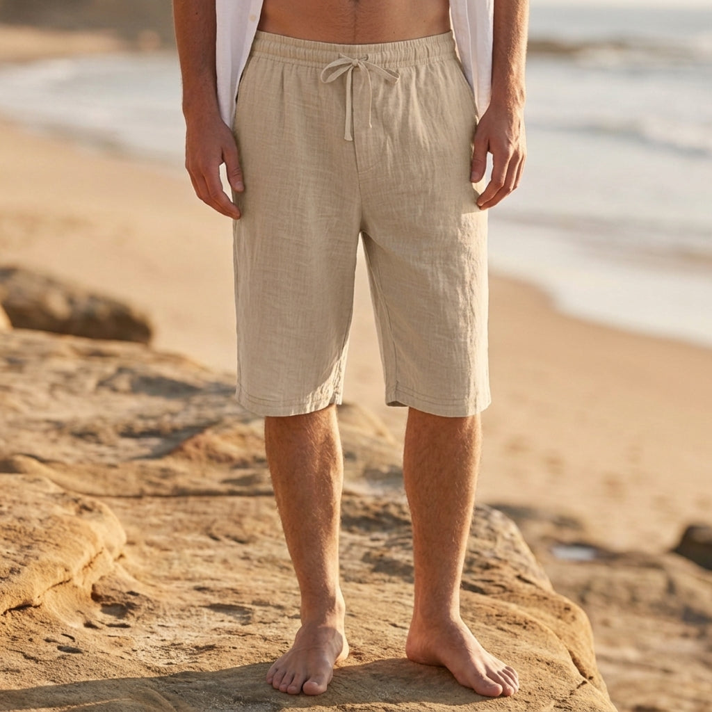 Muhammad | Knee Length Pull-On Drawstring Linen Shorts