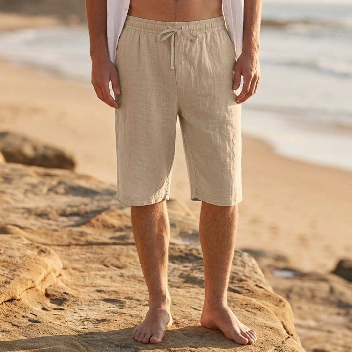 Muhammad | Knee Length Pull-On Drawstring Linen Shorts