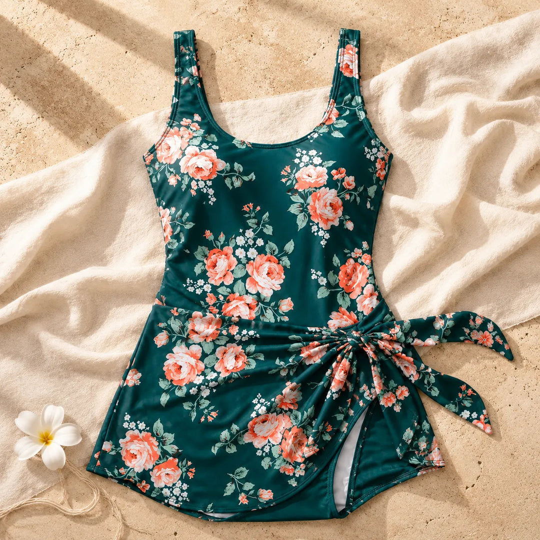 Nora | Floral Side Tie One Piece Swim Dress