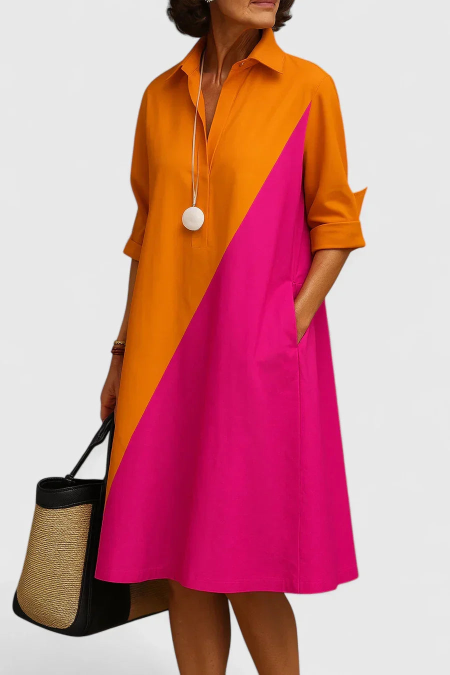 Nora | Relaxed Colour Block Shirt Midi Dress