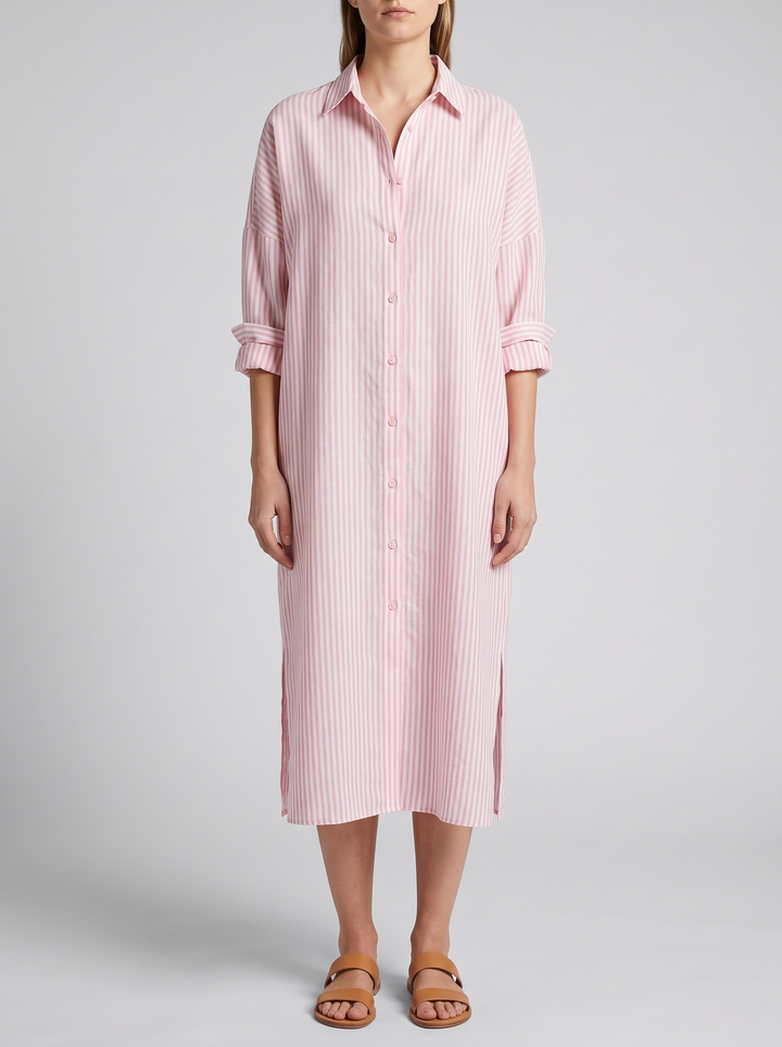Nora | Relaxed Fit Striped Button-Down Midi Dress