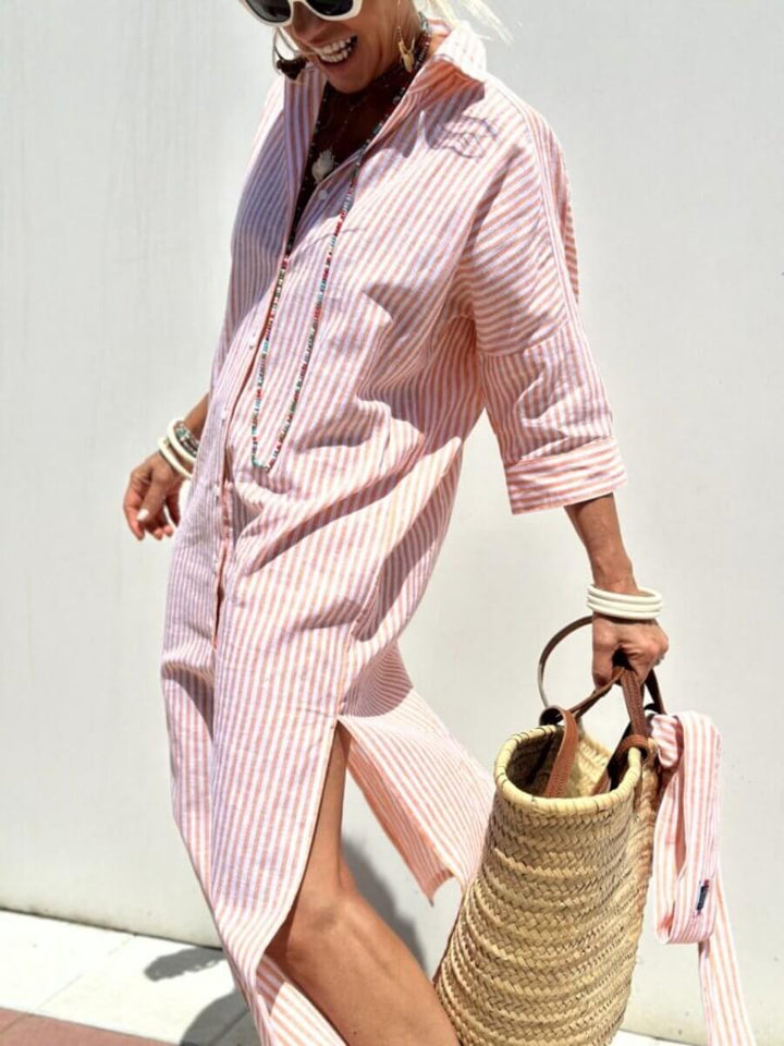 Nora | Relaxed Fit Striped Button-Down Midi Dress