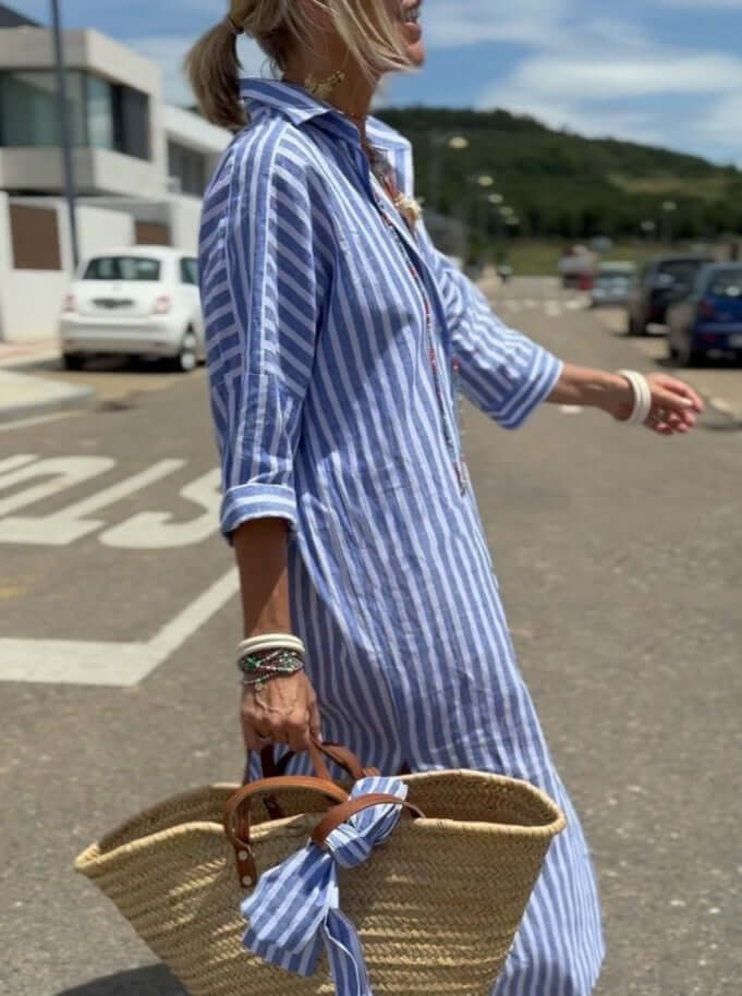 Nora | Relaxed Fit Striped Button-Down Midi Dress