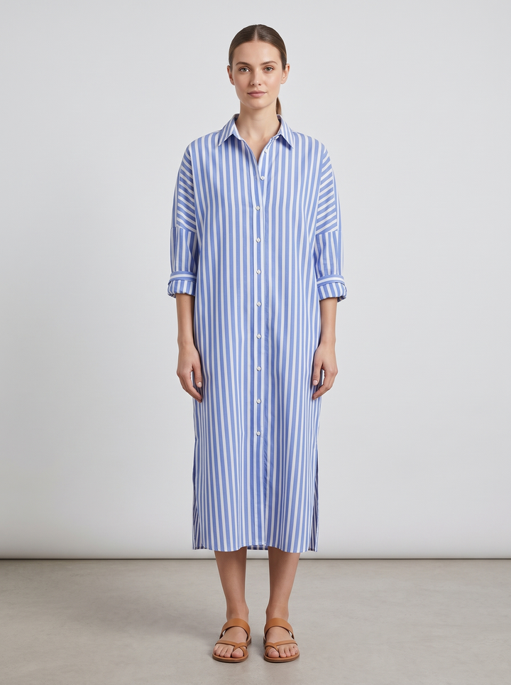 Nora | Relaxed Fit Striped Button-Down Midi Dress