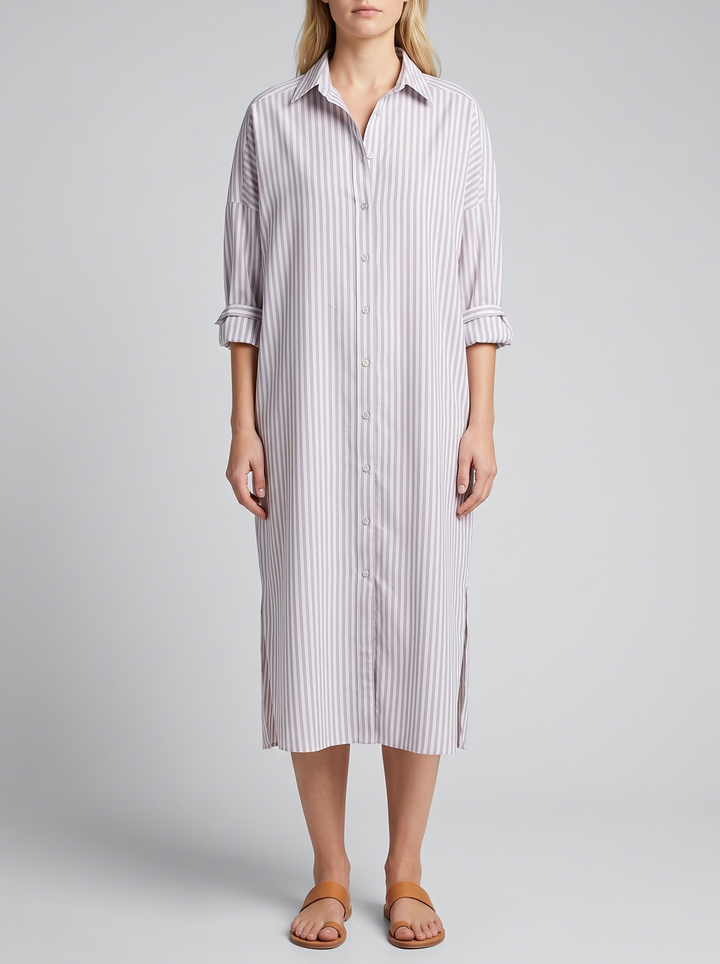 Nora | Relaxed Fit Striped Button-Down Midi Dress