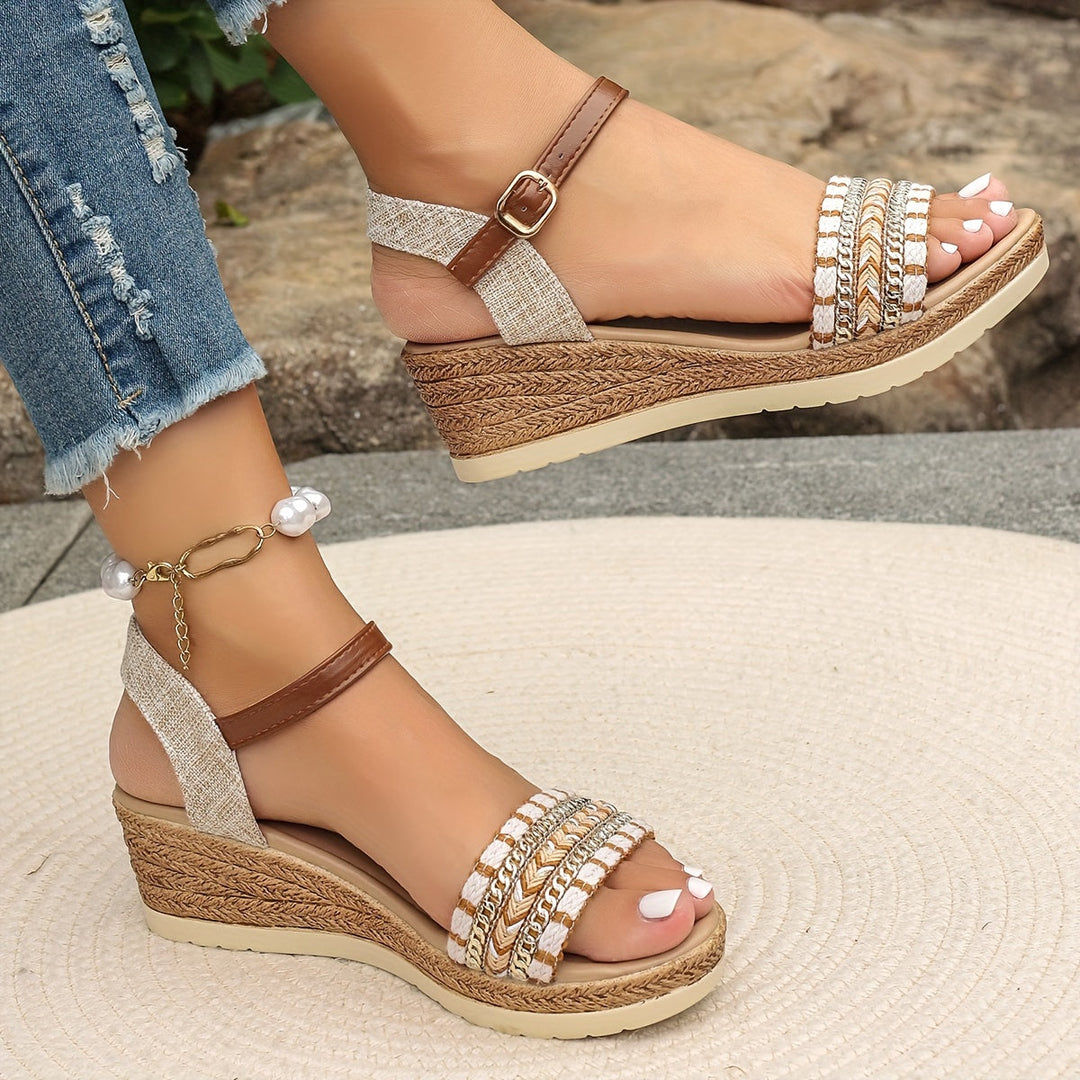 Nora | Timeless Woven Ankle Strap Espadrille Wedges