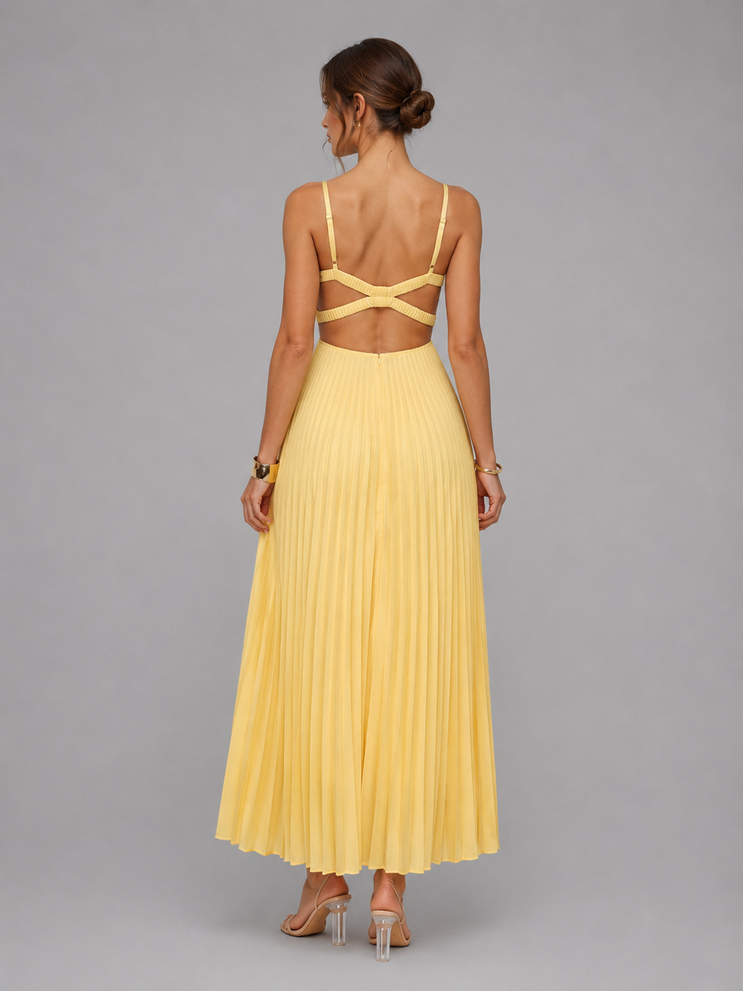 Olive | Elegant Pleated V-Neck Maxi Formal Dress