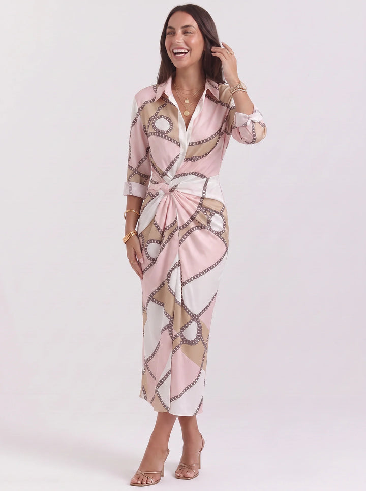 Olive | Polished Chain Print Wrap Midi Dress