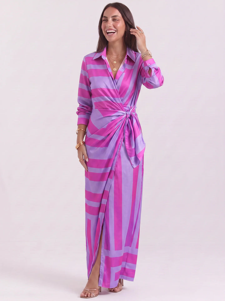 Olive | Polished Chain Print Wrap Midi Dress