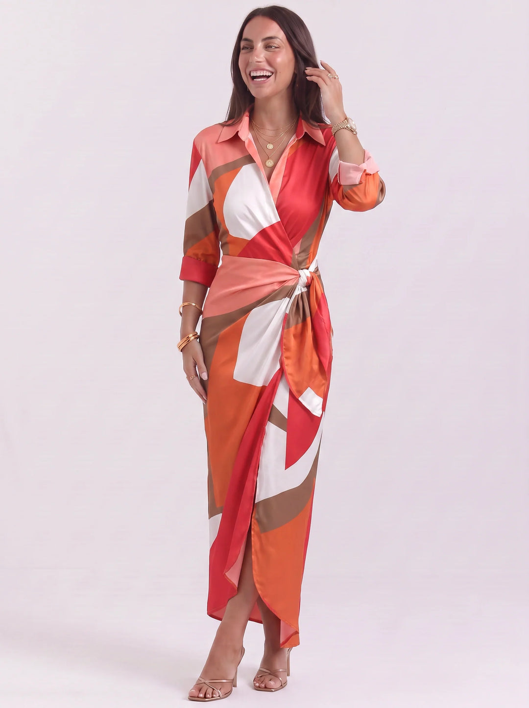 Olive | Polished Chain Print Wrap Midi Dress