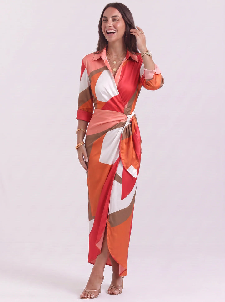 Olive | Polished Chain Print Wrap Midi Dress