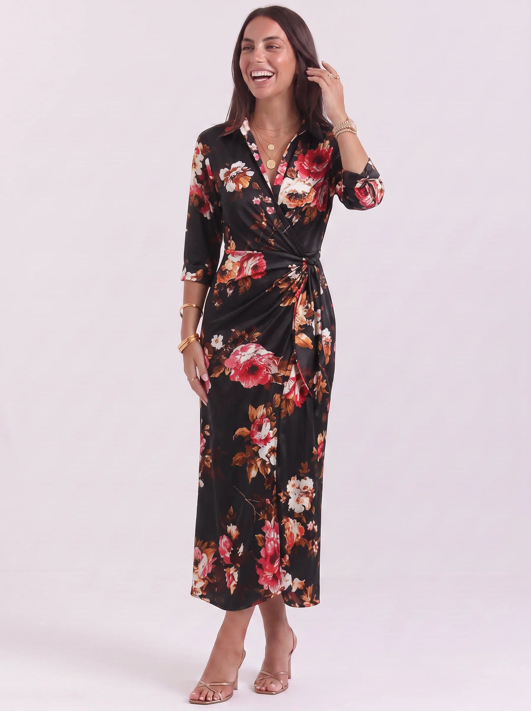 Olive | Polished Chain Print Wrap Midi Dress