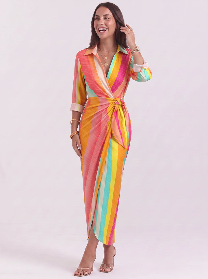 Olive | Polished Chain Print Wrap Midi Dress