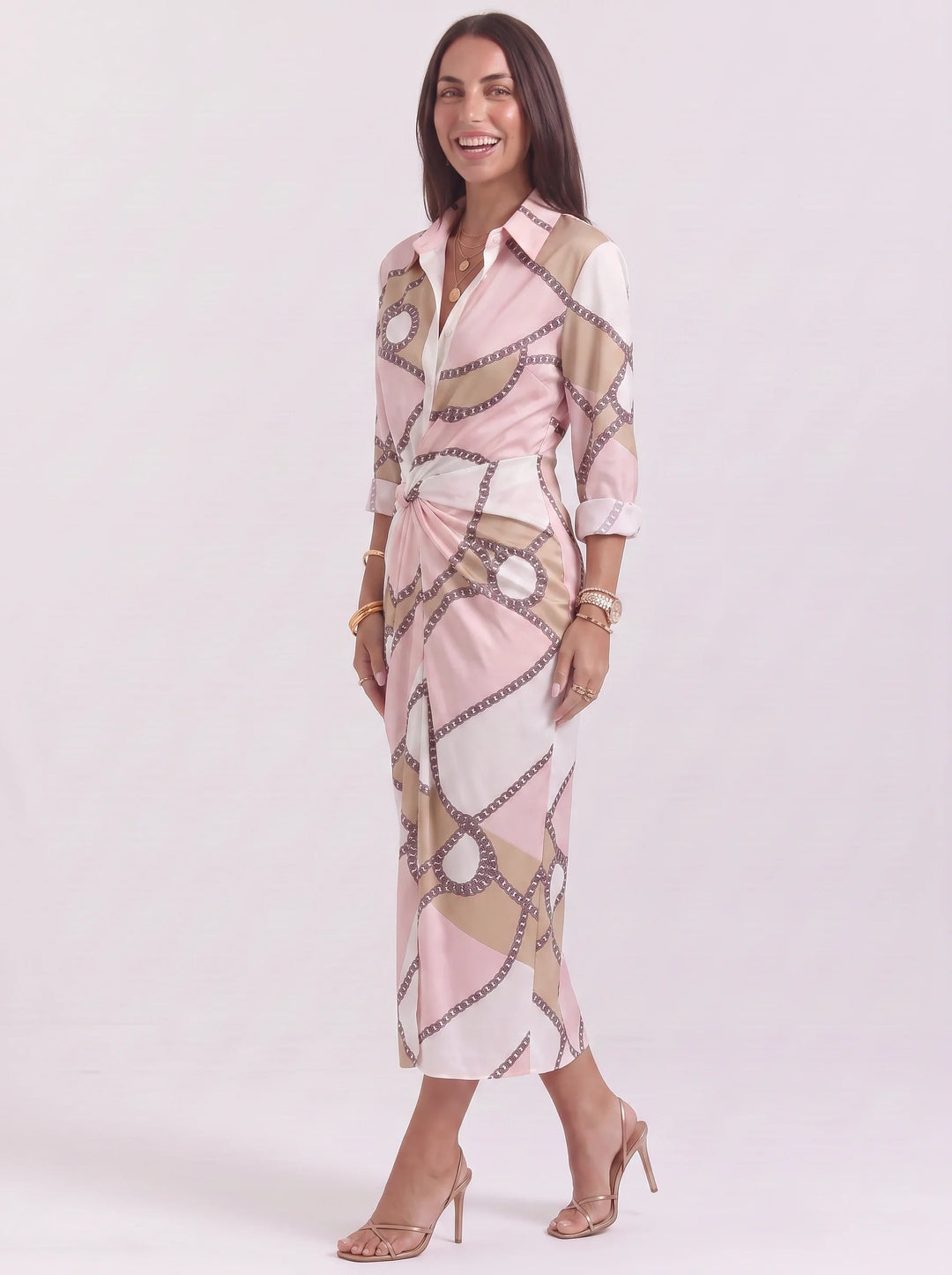 Olive | Polished Chain Print Wrap Midi Dress