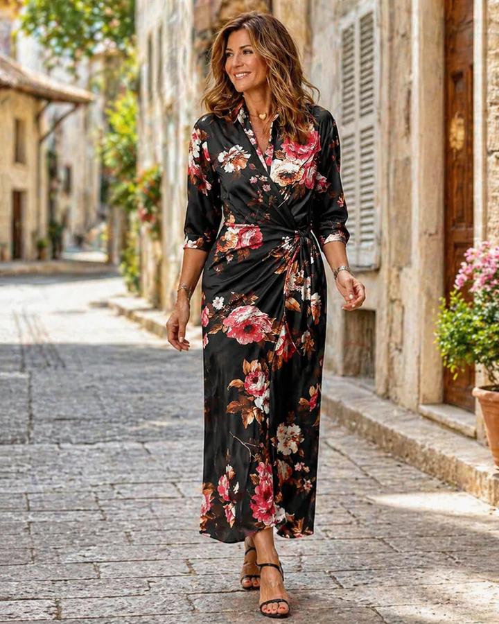 Olive | Polished Chain Print Wrap Midi Dress