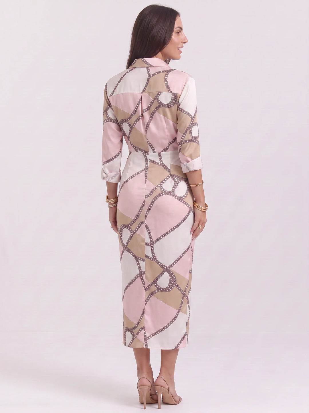 Olive | Polished Chain Print Wrap Midi Dress