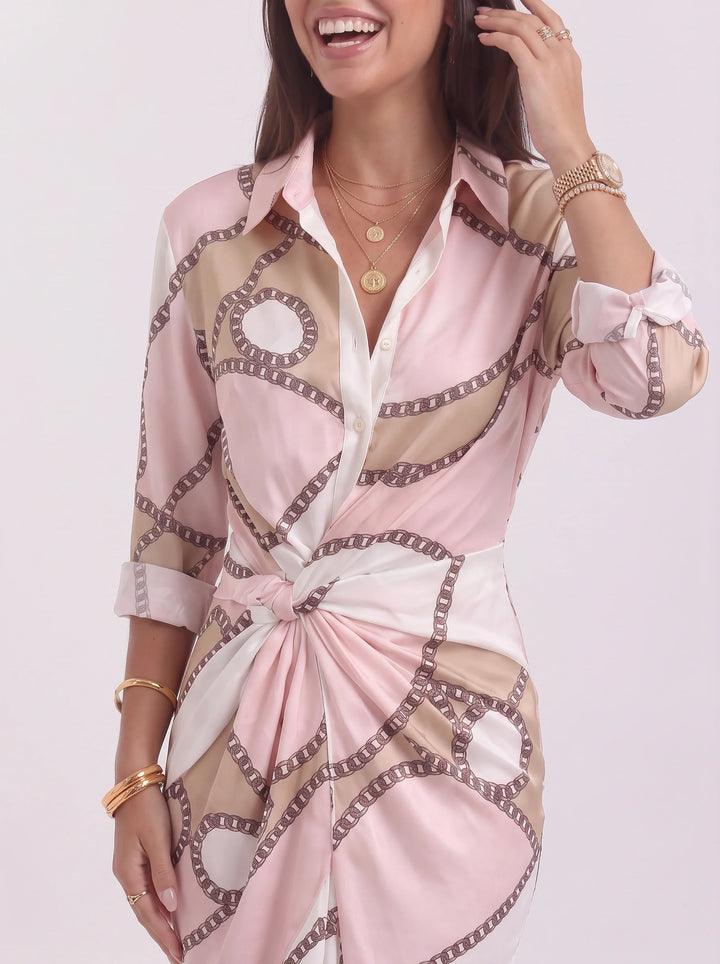 Olive | Polished Chain Print Wrap Midi Dress
